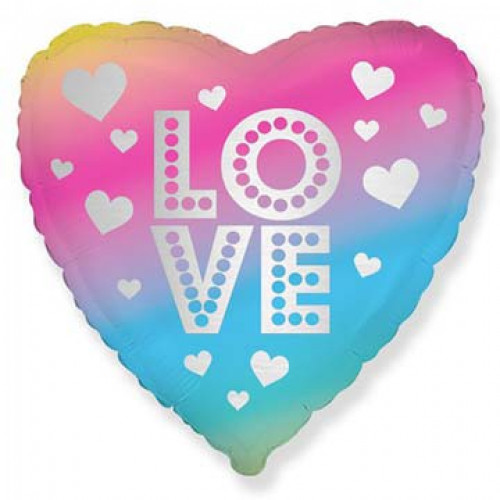 Шар фольгированный сердце Love радуга